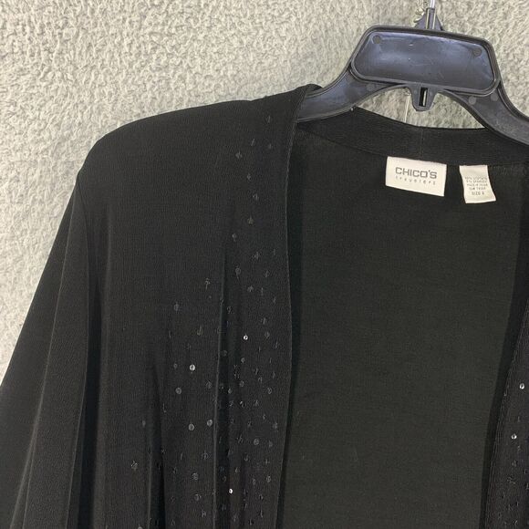 Chicos Travelers Slinky Shrug Top Sequins Womens Sz L 12 Wrinkle Free Black - Picture 4 of 7